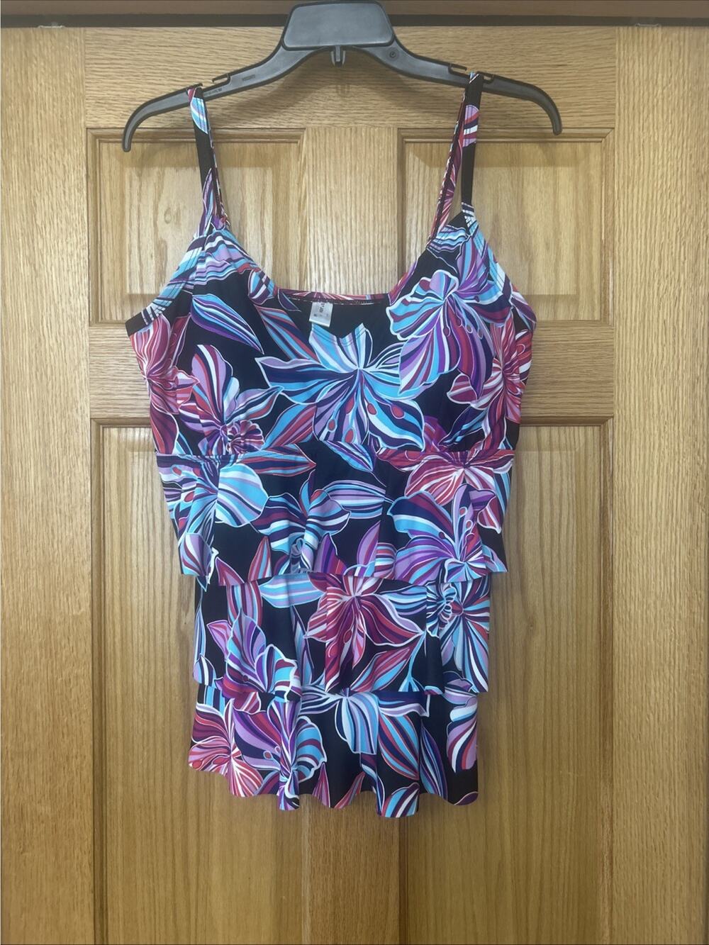 NWT St. John’s Bay Multicolor Swim Tankini Top Only Ruffles Size 18